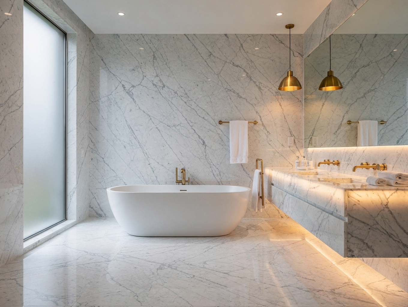 Spa-like bathroom renovation with freestanding soaking tub and walk-in tiled shower
