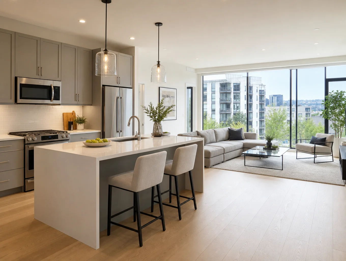 Whole-home architectural renovation integrating modern open-concept living and dining areas