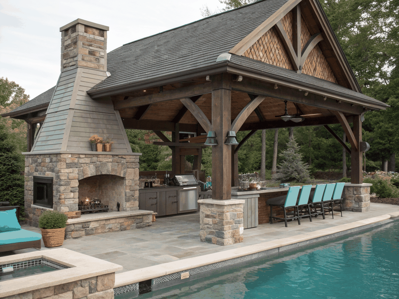 Woodstock outdoor living space with integrated deck and covered patio structure