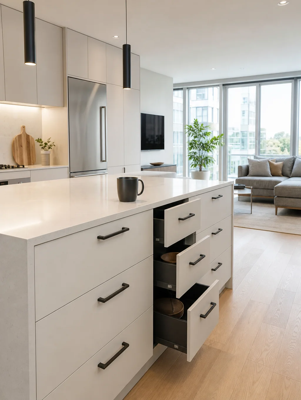 Bright remodeled interior with new flooring, trim and lighting